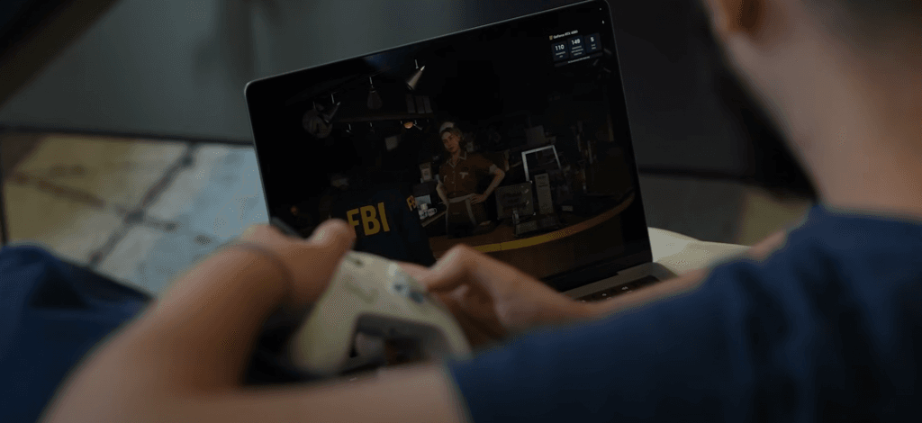 Cloud gaming setup in 2025 with a wireless controller and screen